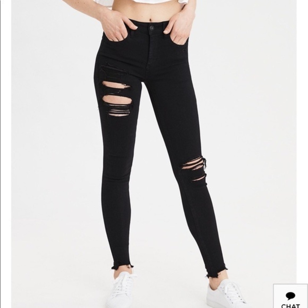 American Eagle Black Distressed Ripped High Rise Jegging